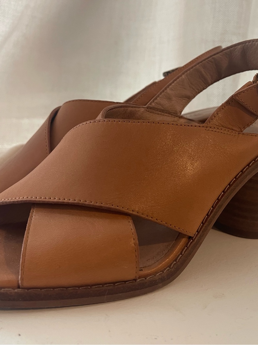 Madewell Cognac Leather Crisscross Slingback Heels - Picture 7 of 10